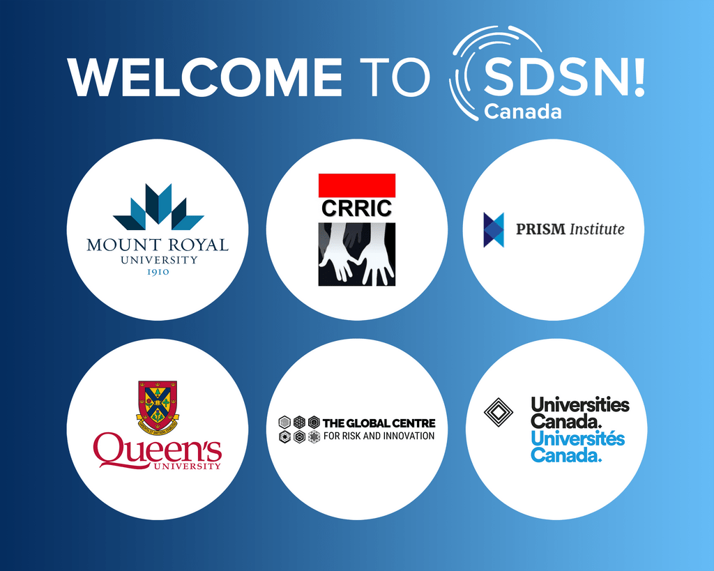 Logos for the new SDSN members, along with text that says "Welcome to SDSN Canada!"