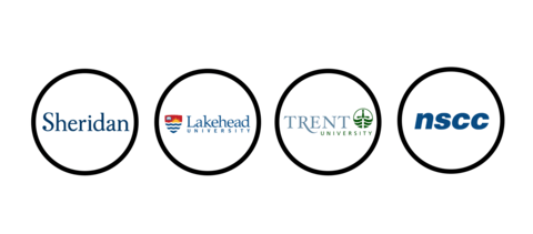 Logos for Sheridan College, Lakehead University, Trent University, and Nova Scotia Community College