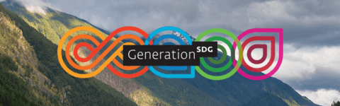 Generation SDG logo with mountain range on the background.