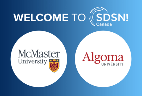 Logos for new members (from left to right: McMaster University, Algoma University), and "Welcome to SDSN Canada!"