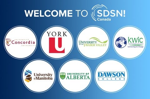 Logos for the new SDSN members, along with text that says "Welcome to SDSN Canada!"