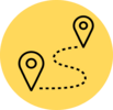 Black map pin and route icon on yellow circle