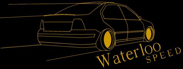 Waterloo speed banner of a yellow car speeding past on a black background
