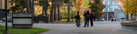 A group of students standing outside of Modern Languages at University of Waterloo