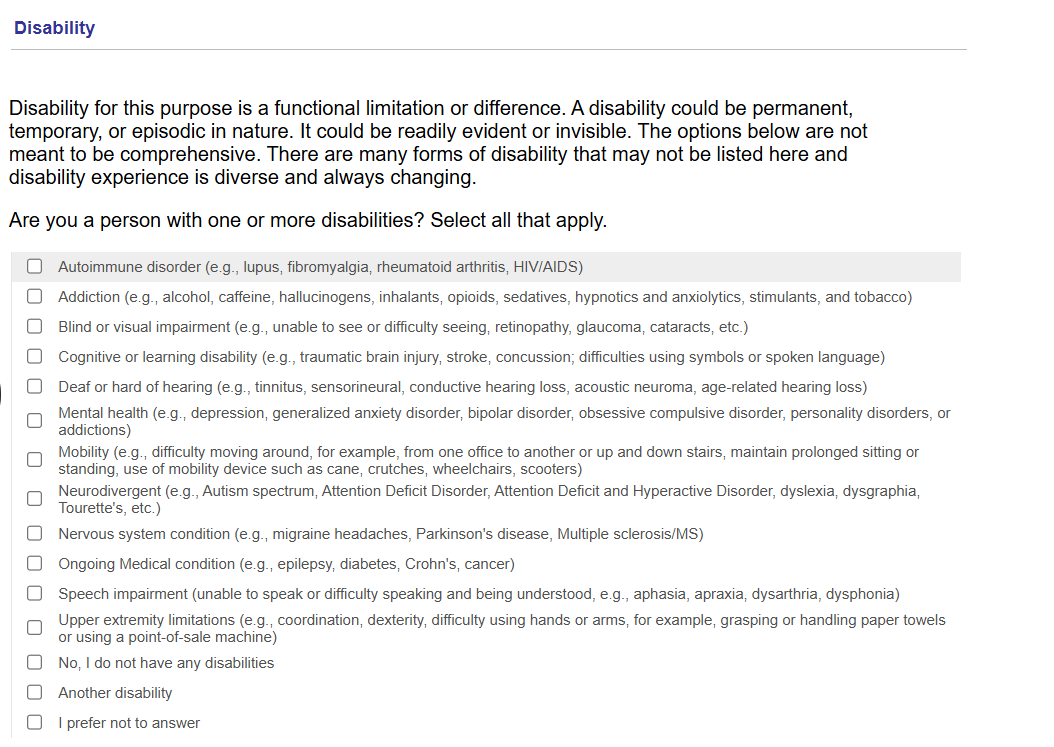 A listing of disability in Quest