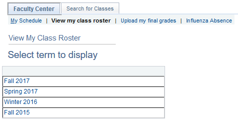 Image fo class roster term listing in Quest.