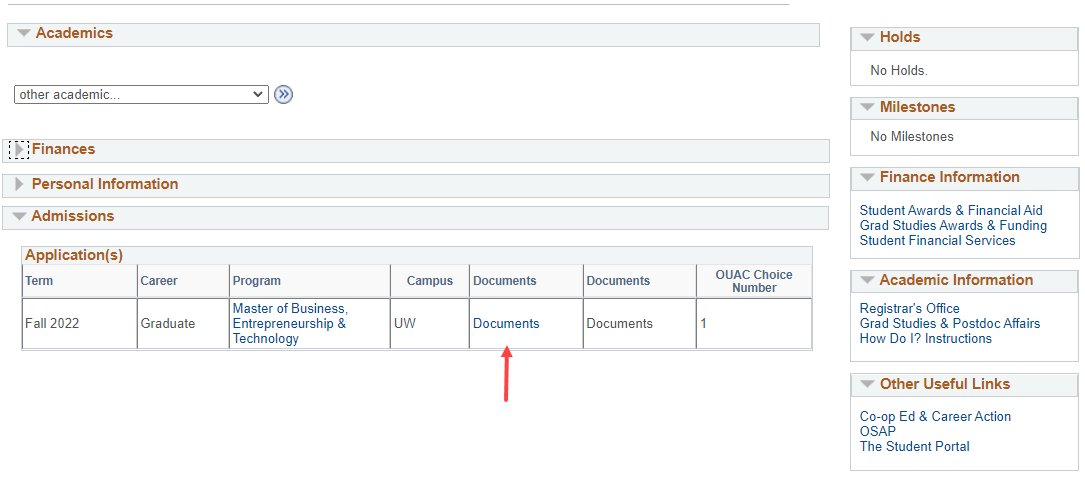 Program application row in Quest pointing to Documents link.