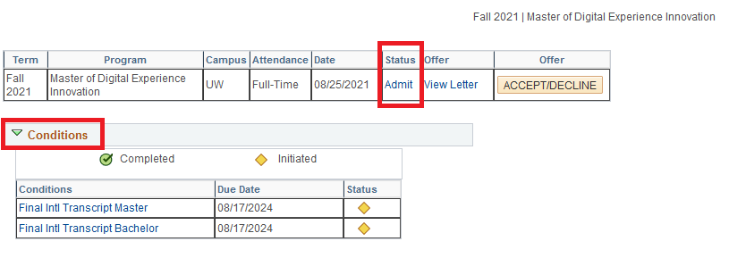 Status column highlighted with Conditions tab open in Quest.