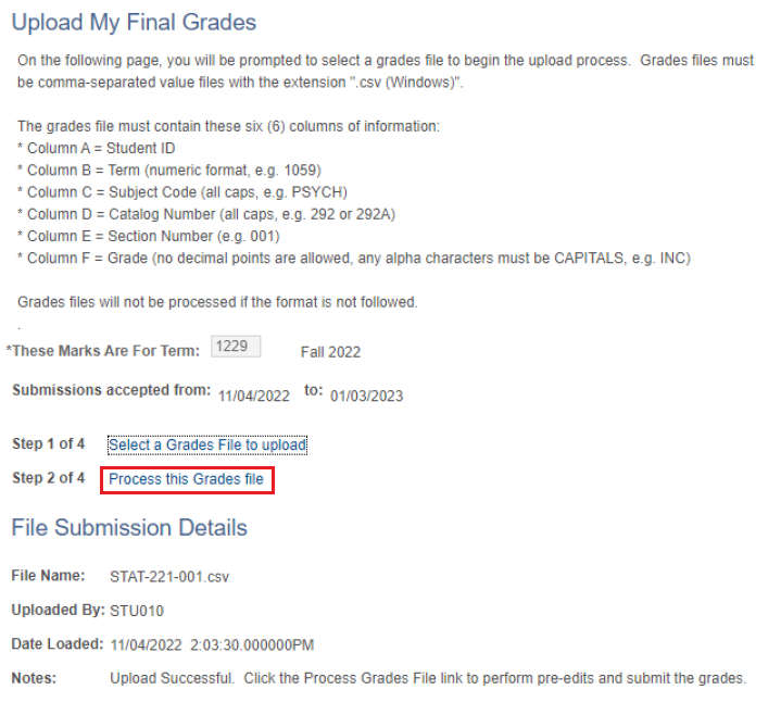 Process grade file in Quest.