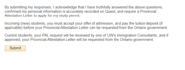 You required a Provincial Attestation Letter message in Quest 