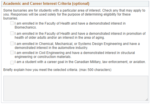 Details about academic and career interest criteria