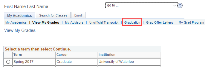 Graduation tab in Quest highlighted.