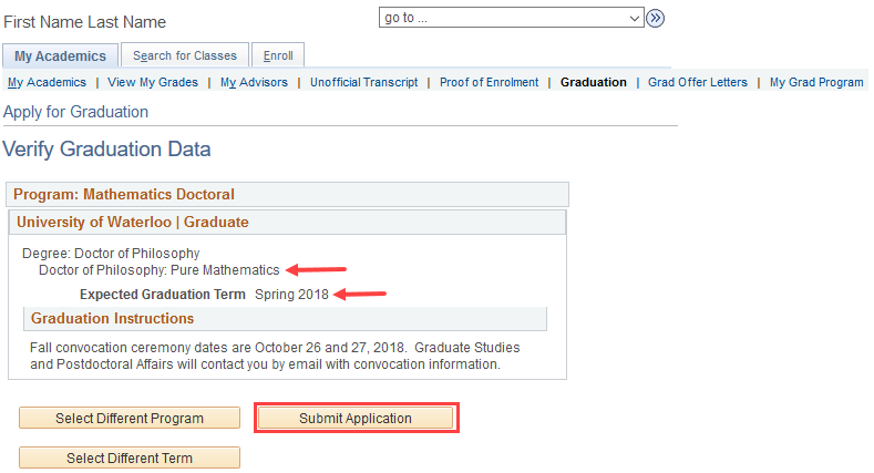 Degree and Expected Graduation Term verification on Quest.