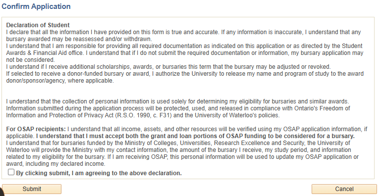 Declaration of student on quest 