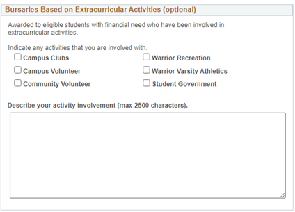 Bursaries Based on Extracurricular Activities (optional) in Quest.