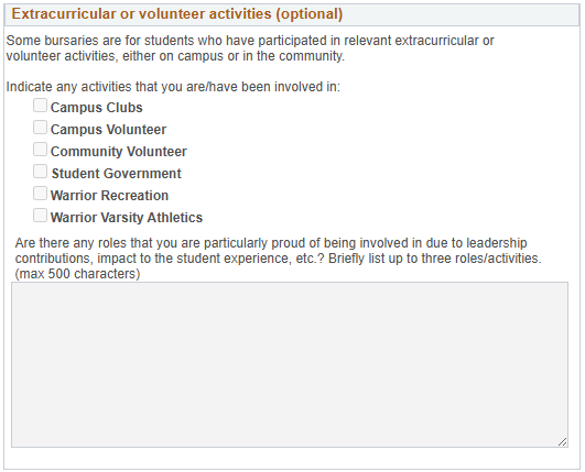 Details about extracurricular or volunteer activities  