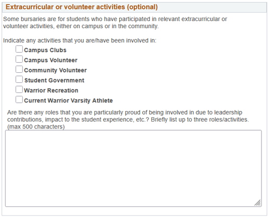 Extra curricular or volunteer screenshot