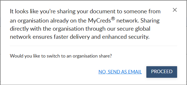 Email sharing option pop-up window when an @uwaterloo.ca email address is being used.