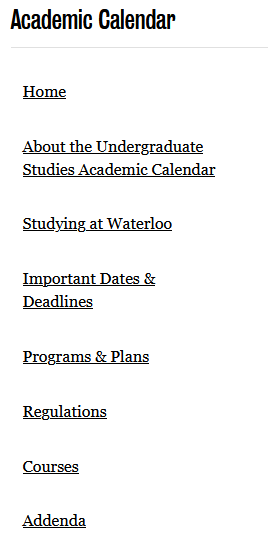 Academic Calendar navigation menu.