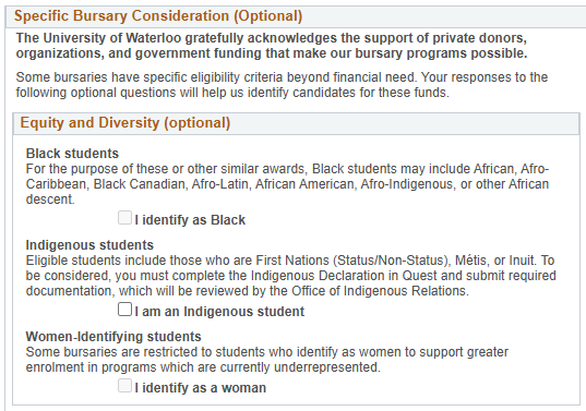 Screenshot of Specific Bursary Consideration details 