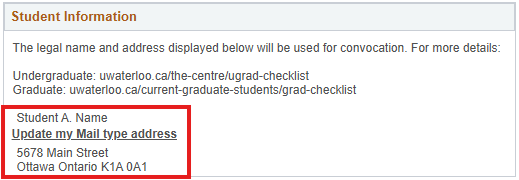 Graduation confirmation student information section in Quest.