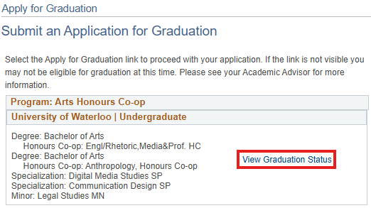View Graduation Status link in Quest.