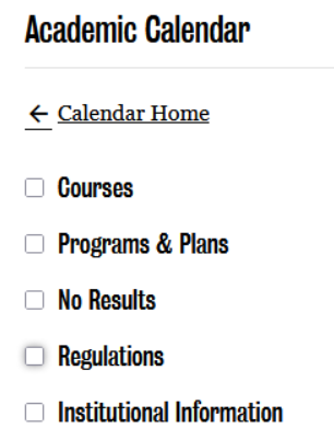Screenshot of the Academic Calendar navigation menu.