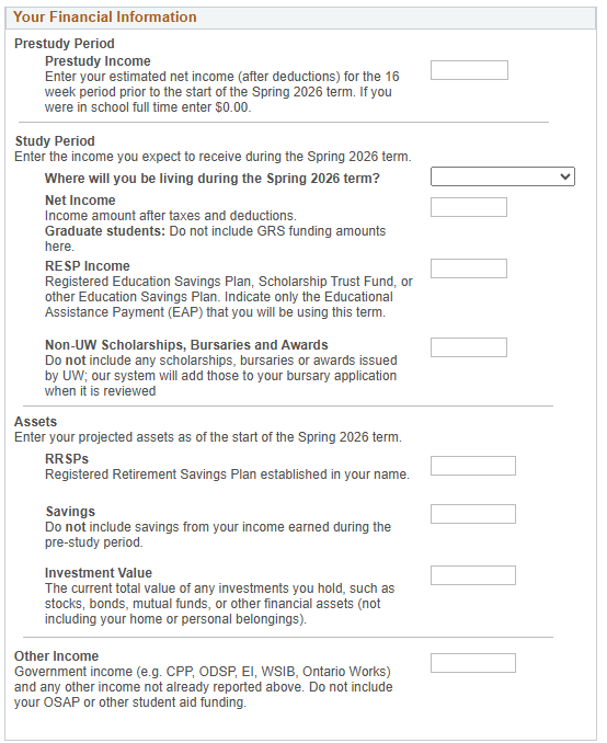 Your financial information screenshot