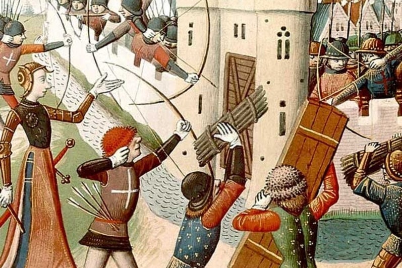 Joan of Arc leading the French forces at the Siege of Orleans