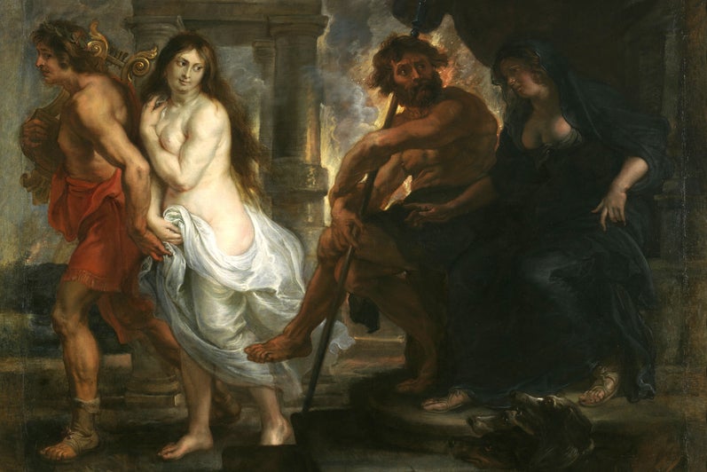 Orpheus and Eurydice leave Hades and Persephone