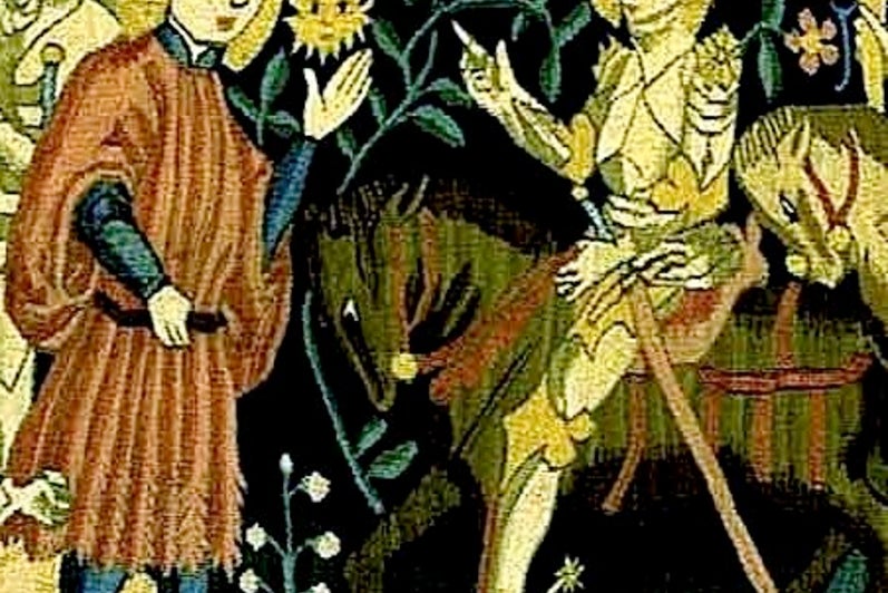 15th Century Tapestry of Joan of Arc with the Dauphin at Chinon.