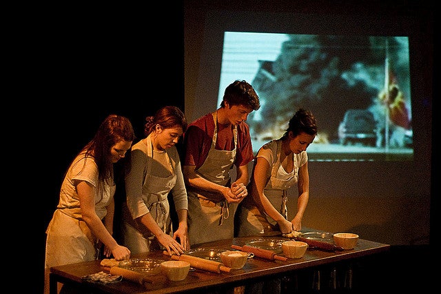 Four people baking in the play Differ/End: The Caledonia Project