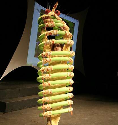 Person standing in spirally monster costume