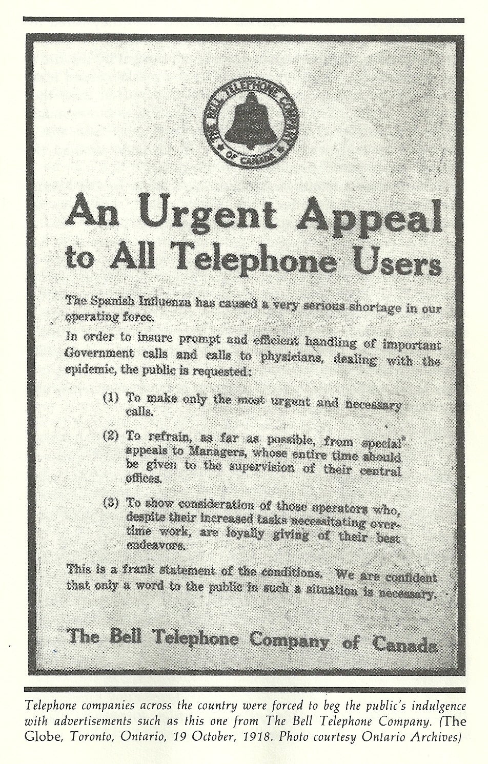 Appeal to telephone users