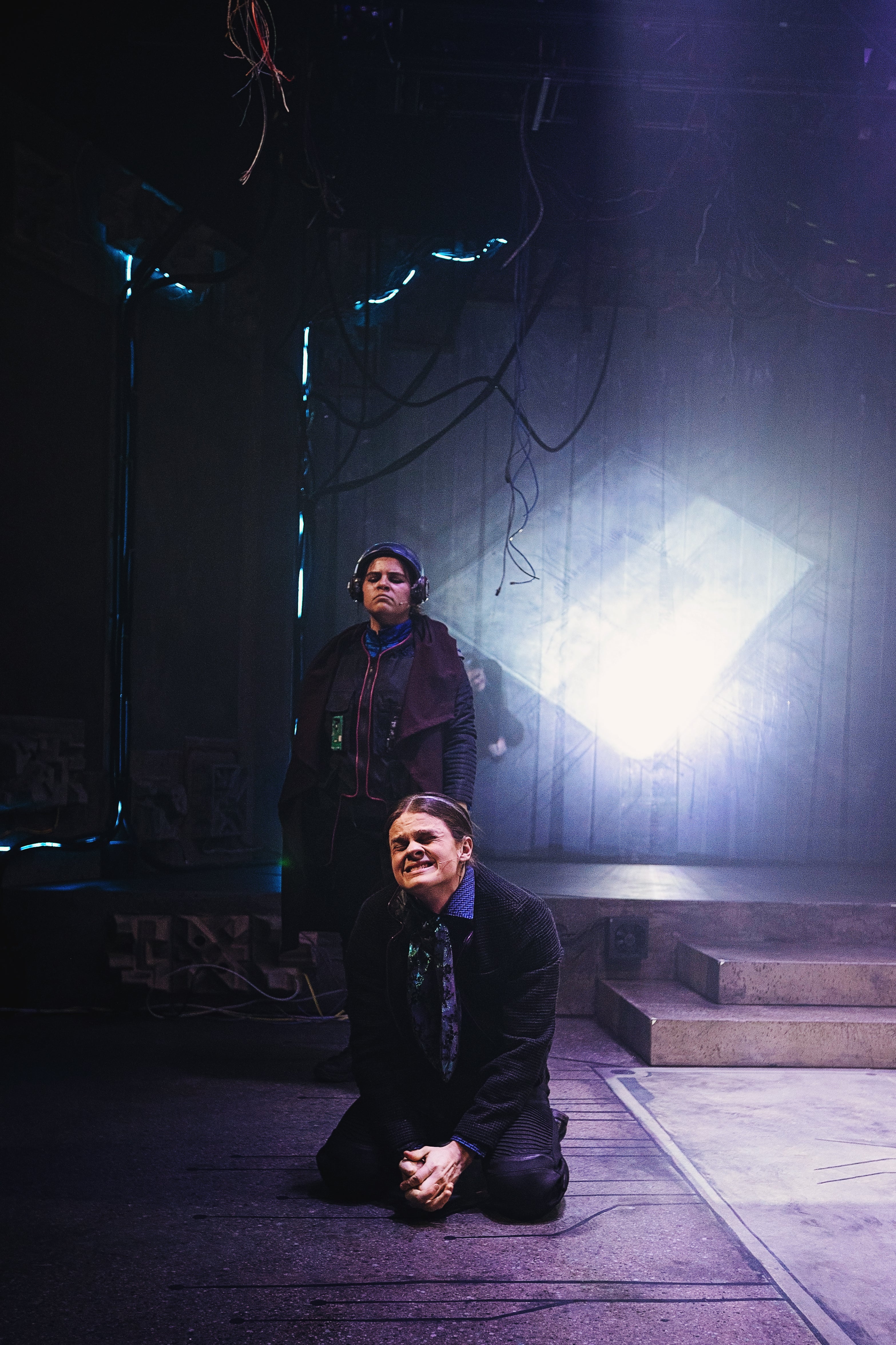 Brooke Daher as Morris and Ethan Warren as Sims/Papa in a scene from The Nether.