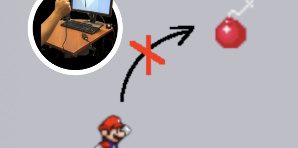 Cartoon Mario and a thrown bomb