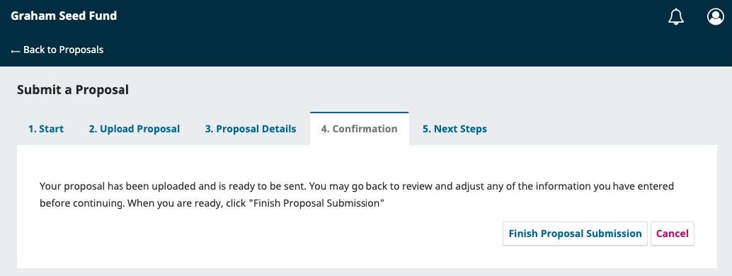 Finish proposal submission screen