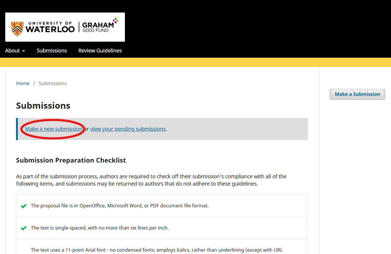 Make a new submission link on OJS Grant Portal
