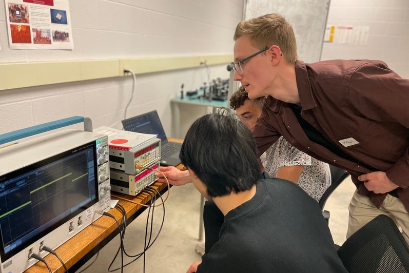 A person doing a equipment demo