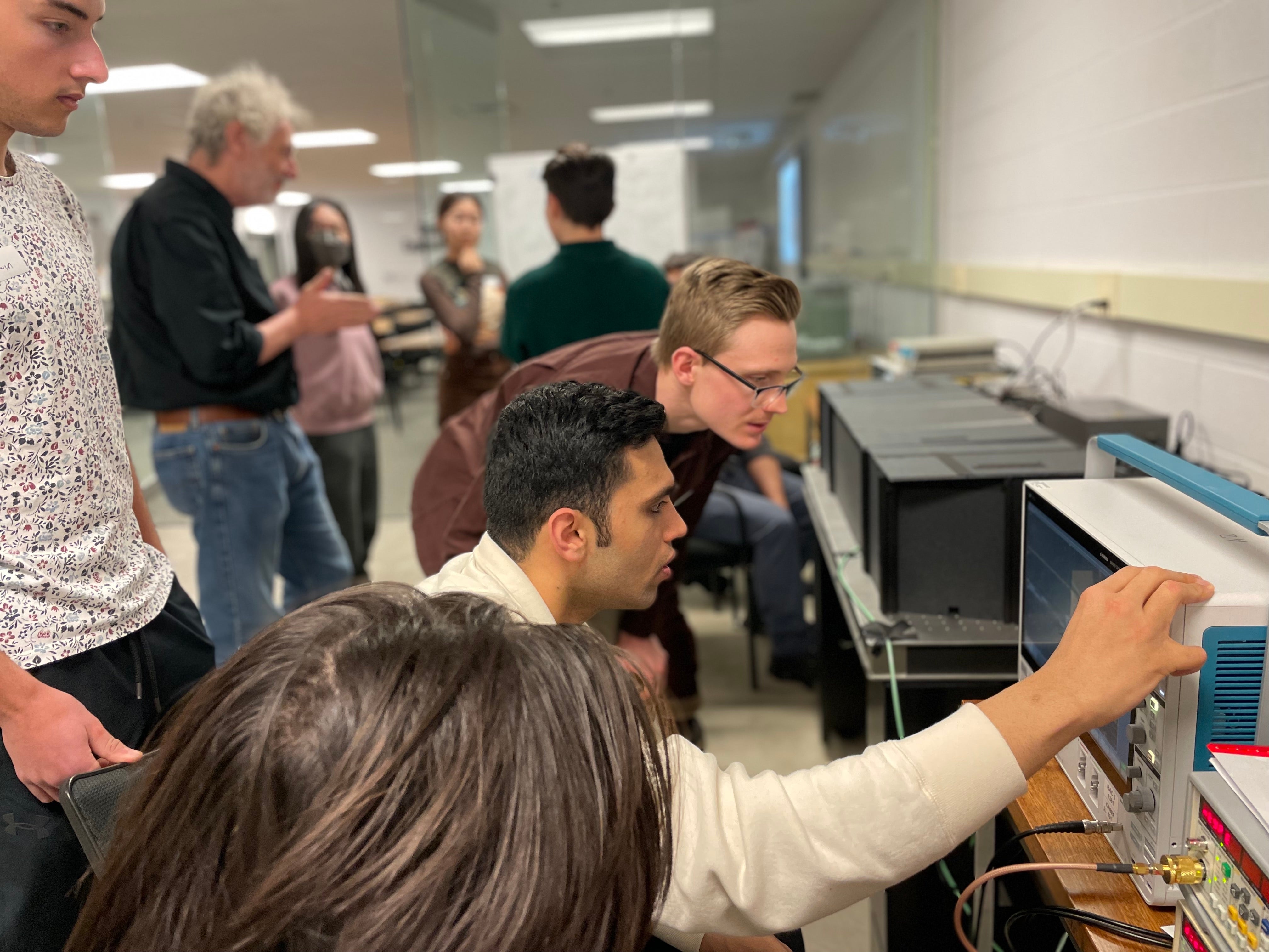 A person doing a demo of an equipment.