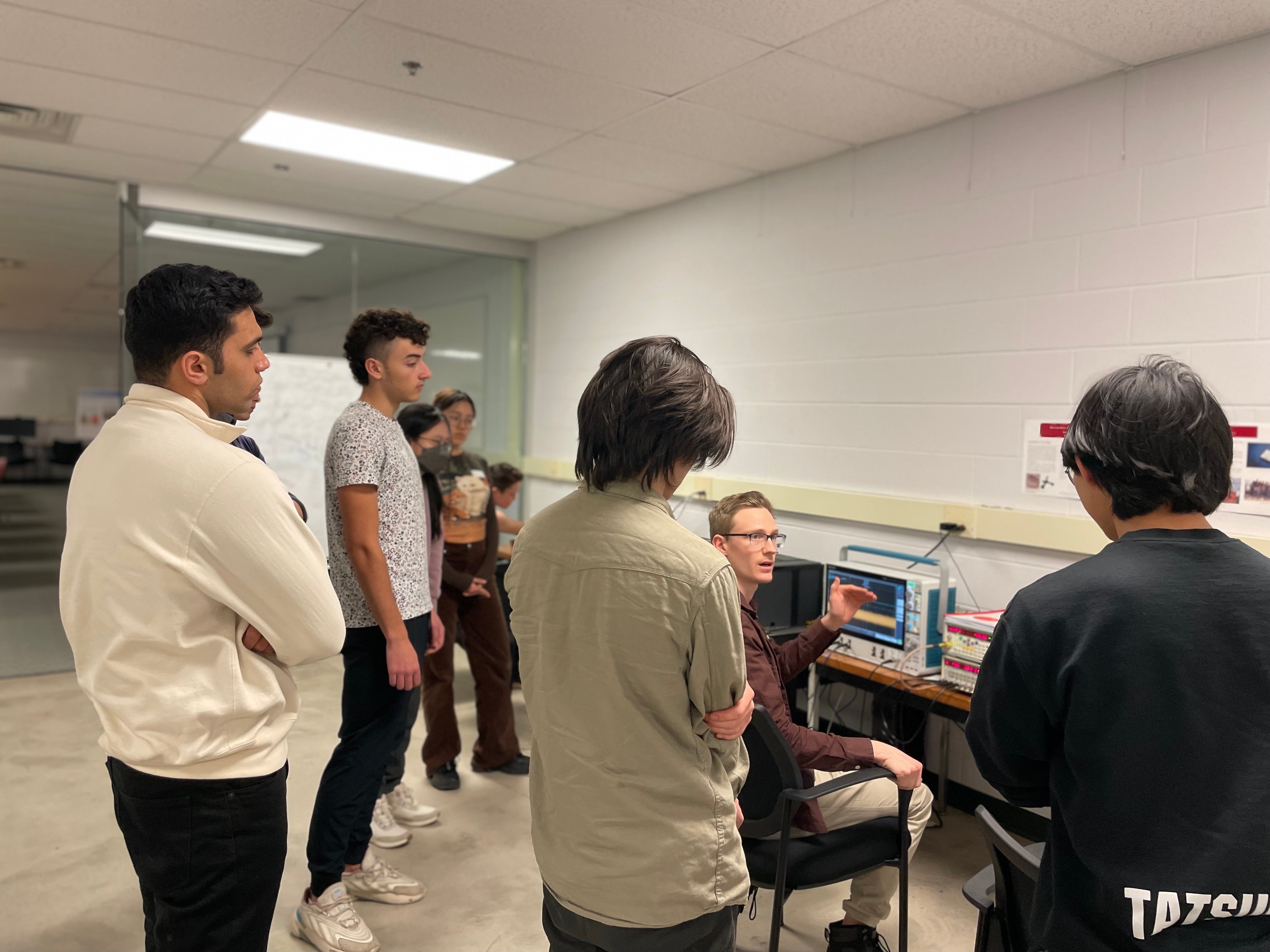 A person doing a demo of an equipment.