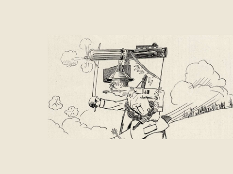 Comic showing soldier with weapon