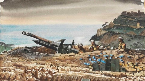 Soldiers in trench behind an anti-tank gun