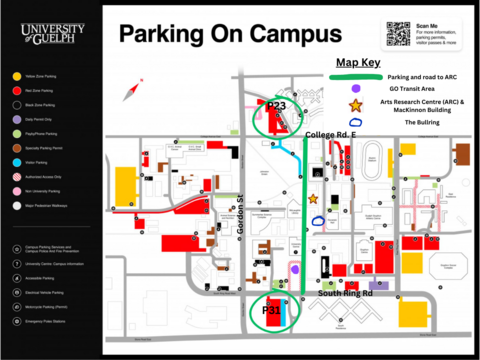 Map of parking and venues for 2024 conference on Tri-U campus