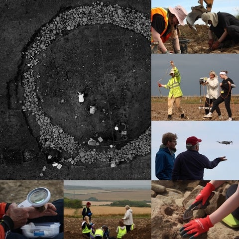 Collage of photos from an archeological dig in Sussex, UK