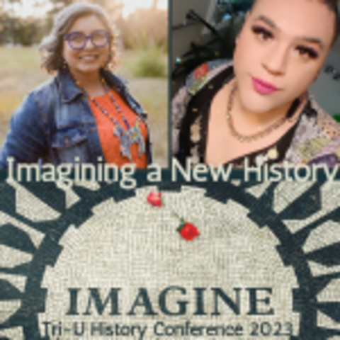 "Imagining a new history" photos: top left: omeasoo_wahpisiw; top right: kevin_mckay; bottom: mosaic image of the word "Imagine"