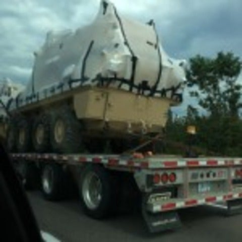 Canadian-made LAVs transported along the 401 highway in Ontario (c. 2019). Photo by Dr. Kevin Spooner