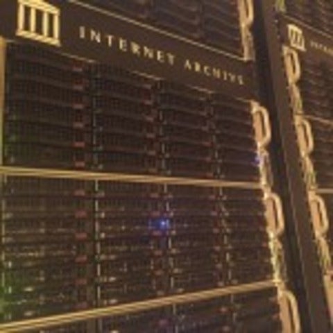 Stack of internet servers with logo Internet Archives