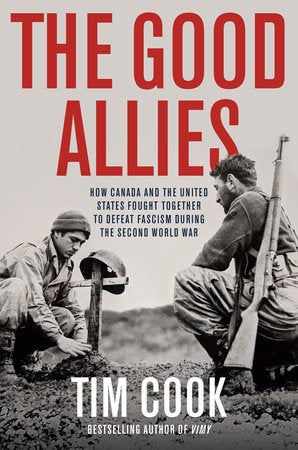 Book: The Good Allies with two soldiers squatting on the ground in B&W.