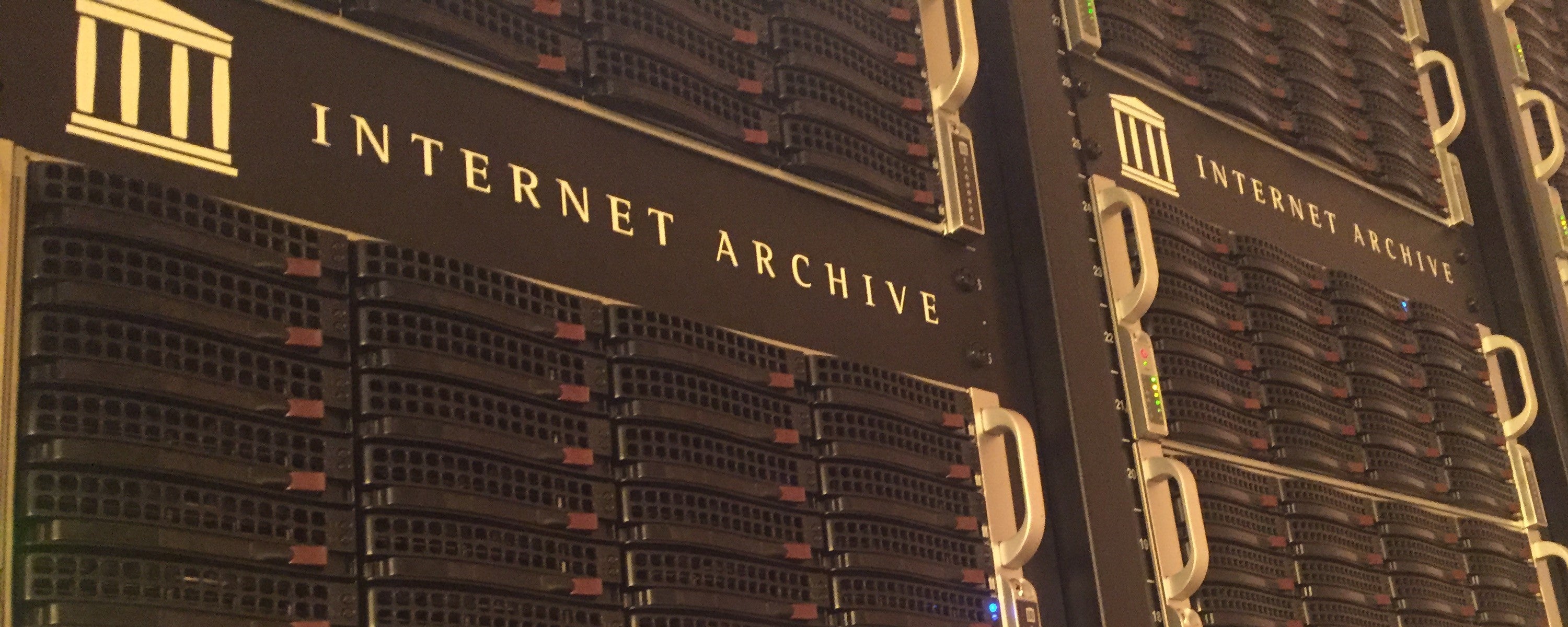 Stack of Internet Servers with title/logo of "Internet Archives"